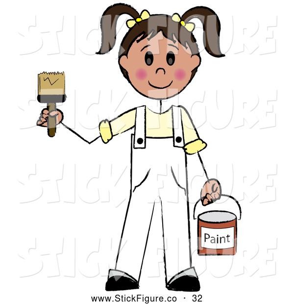 600x620 Clip Art Of A Cute And Friendly Caucasian Brunette Painter Stick