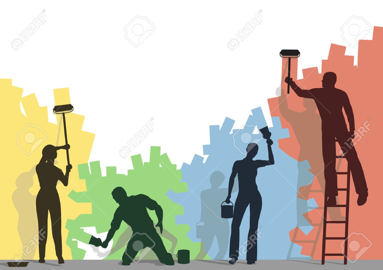 1300x917 Editable Silhouettes Of Four People Painting A Blank Wall