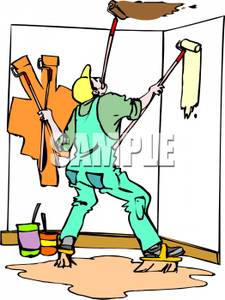 225x300 Man Painting The Room With Four Rollers Clipart Image