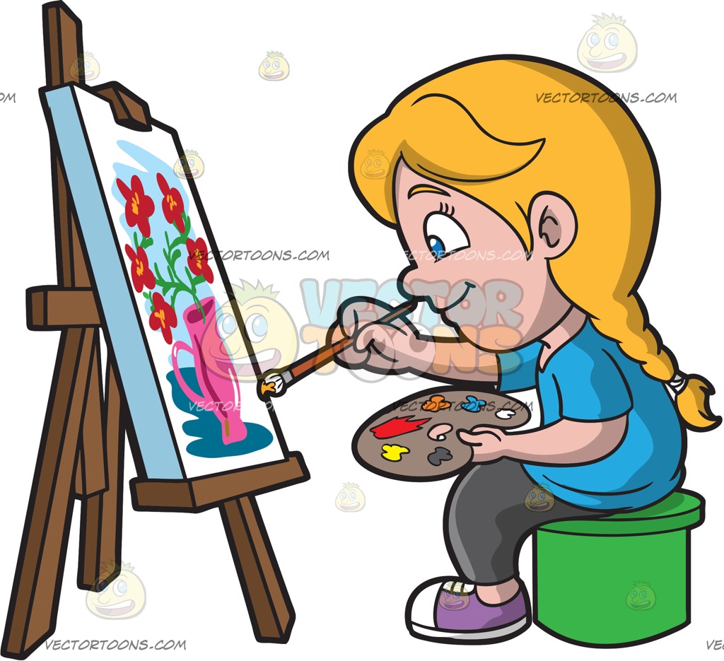 1024x935 A Girl Painting A Still Life Image Cartoon Clipart