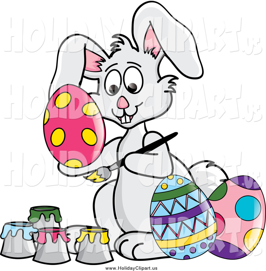 1024x1044 Holiday Clip Art Of A Gray Easter Bunny Rabbit Painting Eggs By
