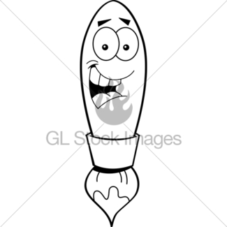 325x325 Cartoon Paintbrush Holding A Sign (Black And White Line Art) Gl
