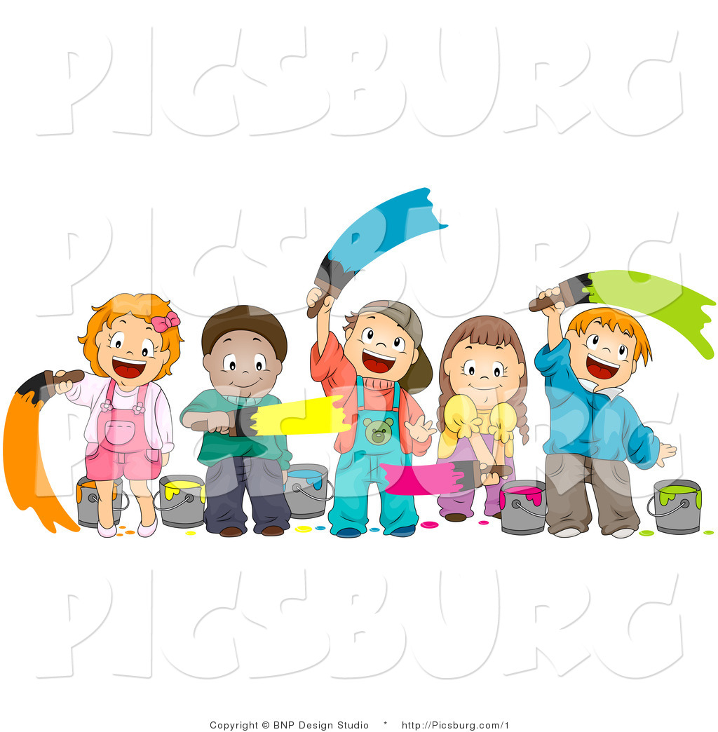 1024x1044 Clip Art Of A Happy Group Of Diverse Kids Painting With Paint