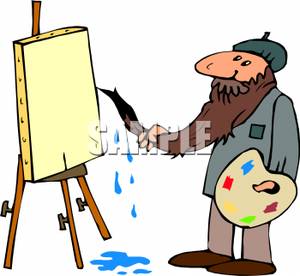 300x276 Colorful Cartoon Of Artist Using His Long Beard To Paint On