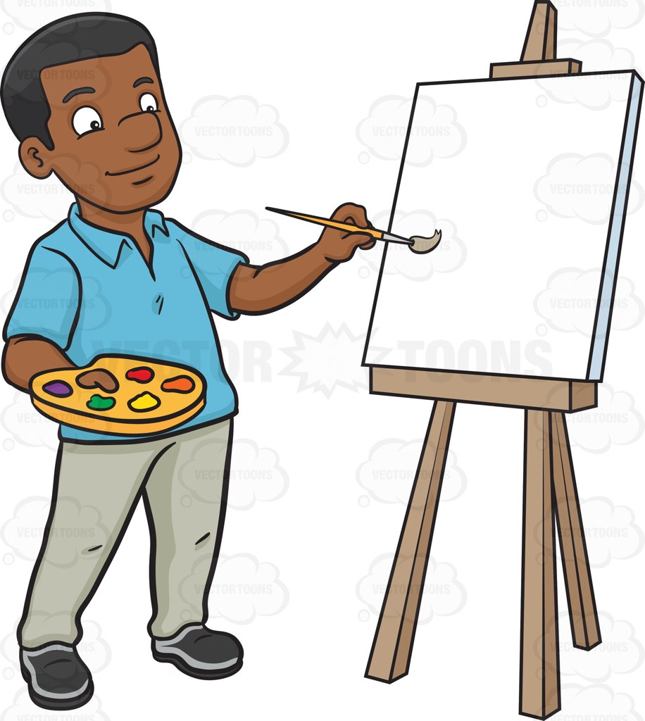 916x1024 A Black Man Painting On A Blank Canvas Cartoon Clipart