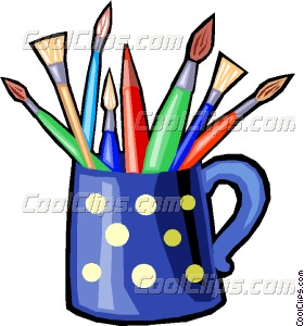 280x300 Colored Pencils And Paint Brushes Vector Clip Art