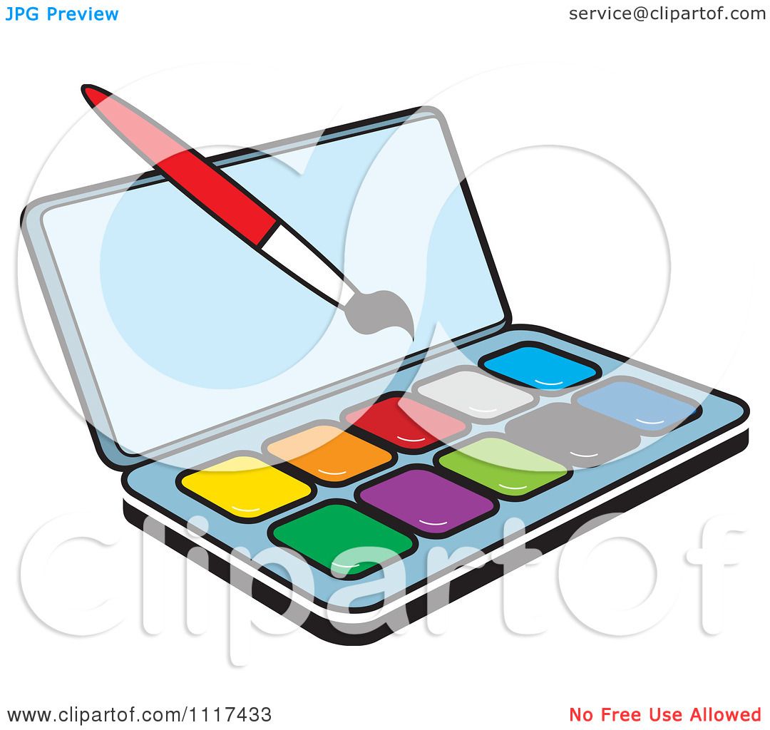 1080x1024 Clipart Of A Watercolor Paint Kit And Brush