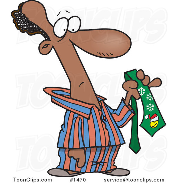 581x600 Cartoon Black Guy In His Pajamas, Holding A Christmas Tie