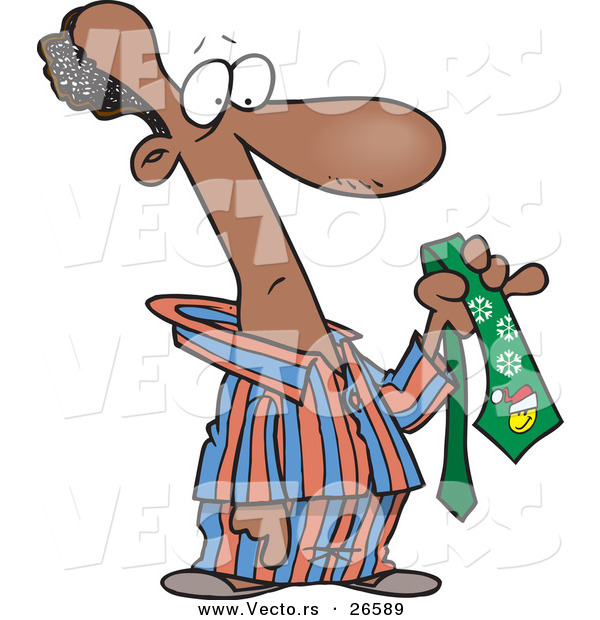 600x620 Cartoon Vector Of A Black Man Wearing Pajamas And Holding An Ugly