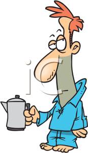 173x300 Colorful Cartoon Of A Man In His Pajamas Holding A Coffee Pot