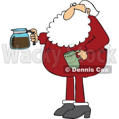 400x400 Of Santa In His Pajamas Holding A Coffee Cup And Pot