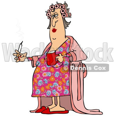 400x400 Of A Fat White Woman In Curlers And A Robe, Smoking A Cigarette