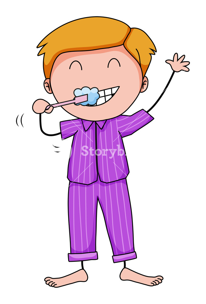 678x1000 Closeup Man In His Pajamas Brushing Teeth Royalty Free Stock Image