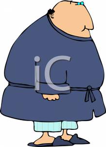 218x300 Colorful Cartoon Of A Man Wearing His Bathrobe And Pajamas