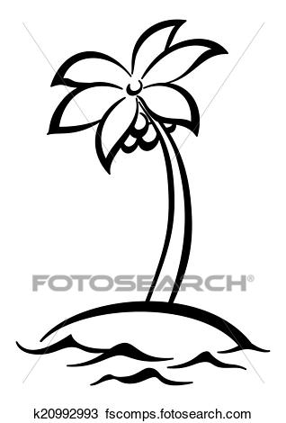 318x470 Drawing Of Tropical Island With Palm Tree Silhouettes K20992993