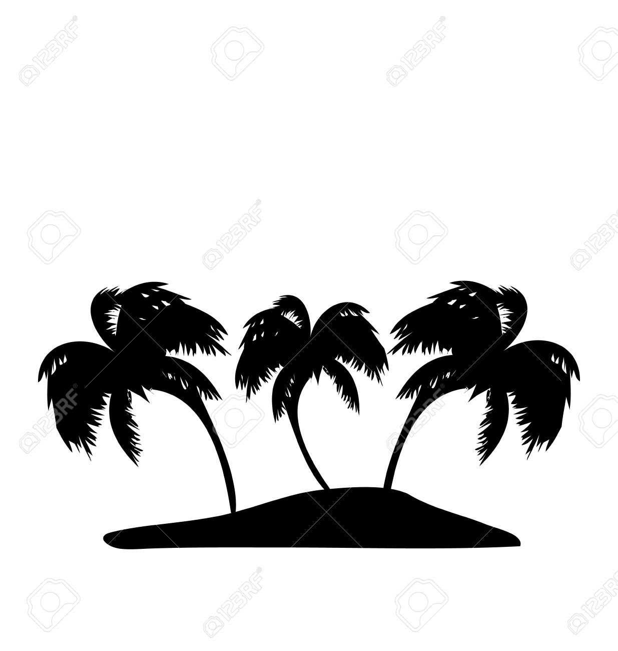 1235x1300 Illustration Tropical Island With Palm Trees Silhouette Royalty