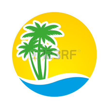 450x450 Sunset And Palm Trees On Island, Vector Illustration Royalty Free