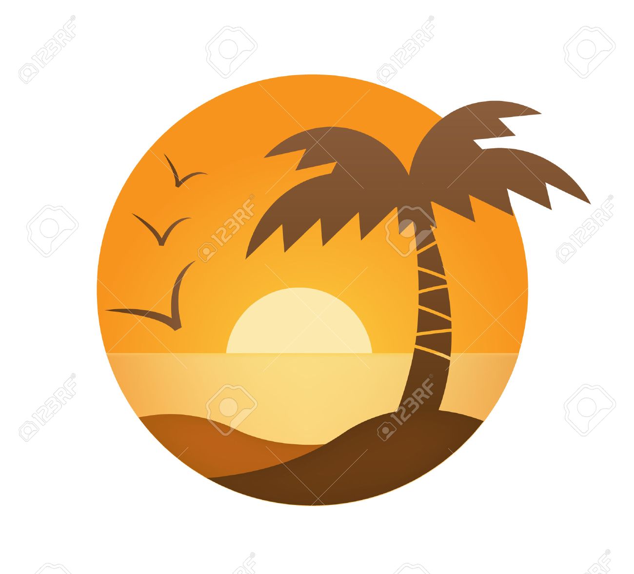 1300x1177 Vector Orange Sunset, Palm, Sea In The Circle Royalty Free