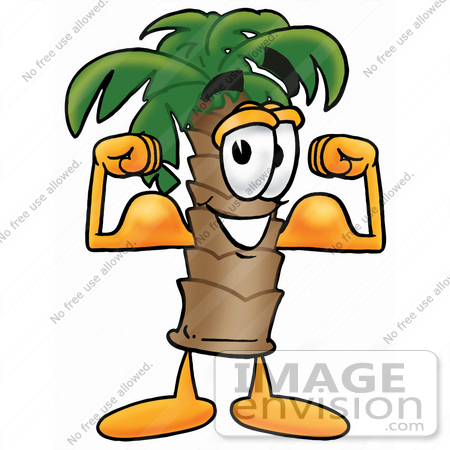 450x450 Clip Art Graphic Of A Tropical Palm Tree Cartoon Character Flexing