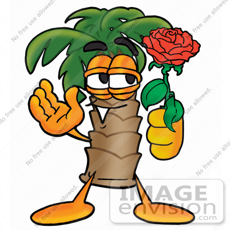 450x450 Clip Art Graphic Of A Tropical Palm Tree Cartoon Character Holding