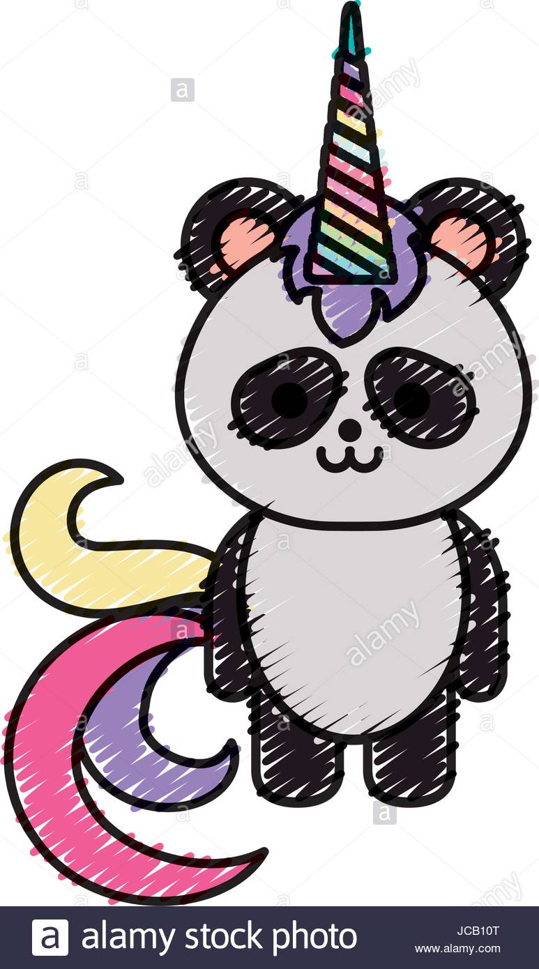 773x1390 Cute Fantasy Panda Bear With Unicorn Horn Stock Vector Art