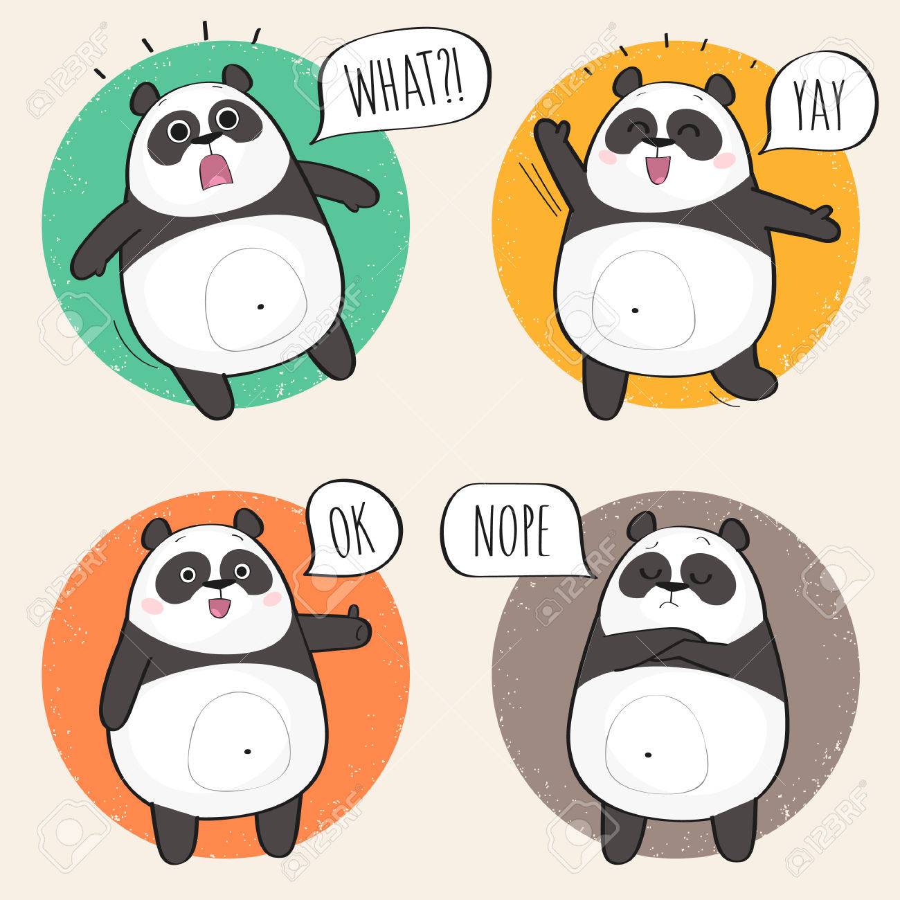 1300x1300 Set Of Cute Panda Bear Stickers In Various Poses. Cartoon Panda