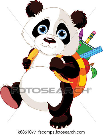 360x470 Clip Art Of Cute Panda Go To School K6851077