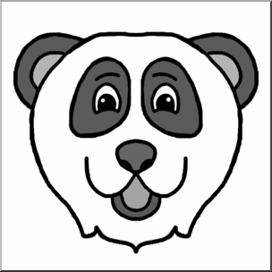 304x304 Clip Art Cartoon Animal Faces Panda Grayscale I