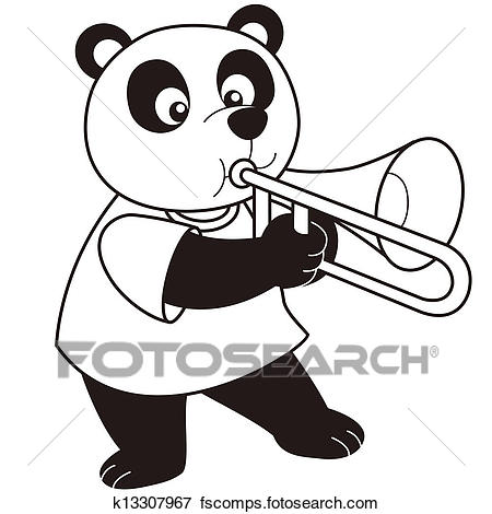 450x470 Clip Art Of Cartoon Panda Playing A Trombone K13307967