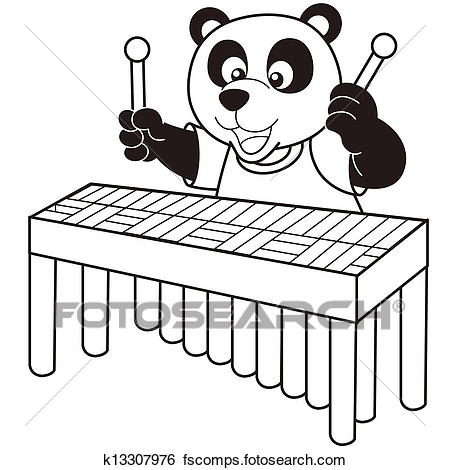 450x470 Clip Art Of Cartoon Panda Playing A Vibraphone K13307976