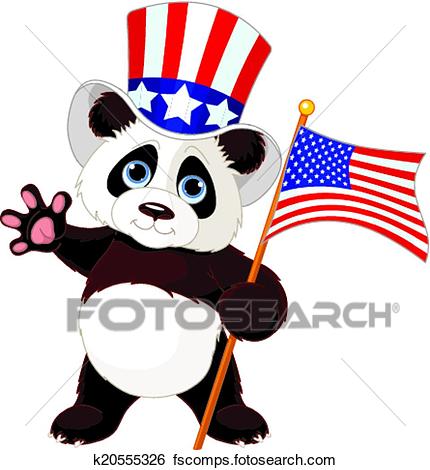 430x470 Clip Art Of Panda Holding American Flag K20555326