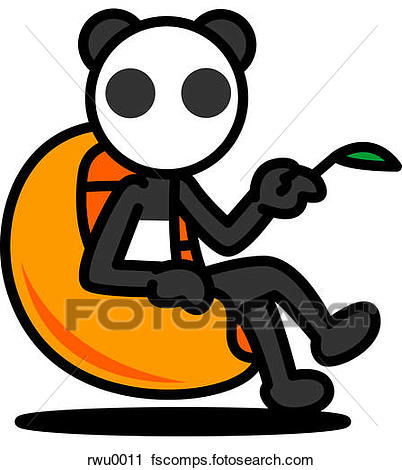 402x470 Clipart Of A Panda Sitting In A Chair Holding A Bamboo Leaf