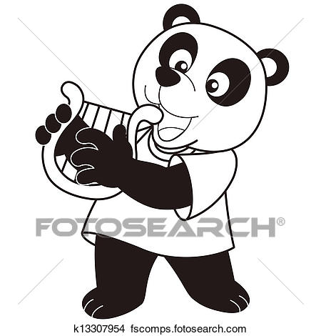 450x470 Clipart Of Cartoon Panda Playing A Harp K13307954