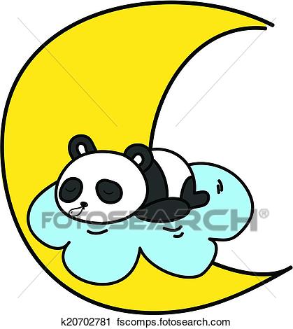 419x470 Clipart Of Baby Panda Sleeping On The Cloud With The Moon Vector