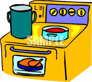 300x267 Turkey In The Oven And Pots And Pans On The Stove Clipart Picture