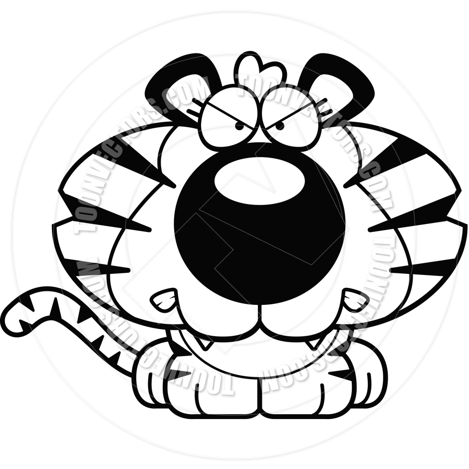940x940 Cartoon Tiger Cub Angry (Black And White Line Art) By Cory Thoman