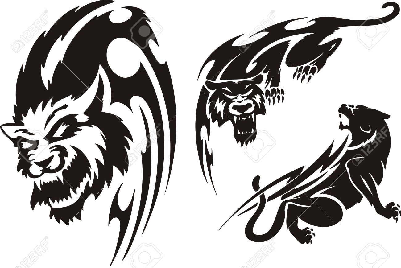 1300x869 Head Of The Big Cat, A Panther And A Lioness. Tribal Predators
