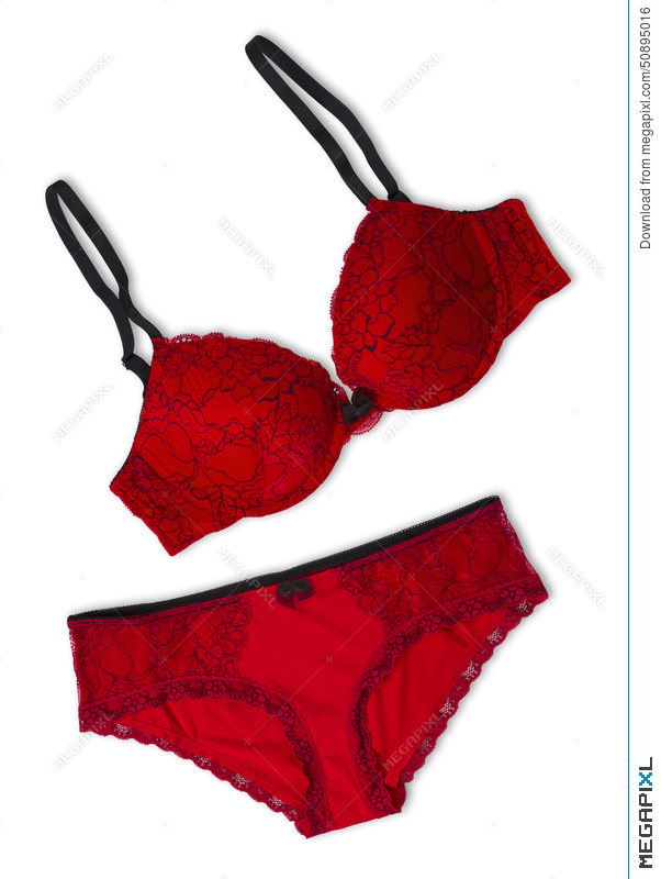 602x800 Red Underwear Set. Bra And Panties Isolated On White Stock Photo