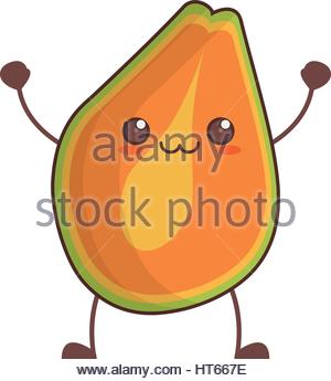 300x345 Papaya Fresh Fruit Kawaii Character Stock Vector Art