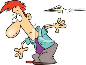 300x226 Man Ducking From A Paper Airplane Clipart Image