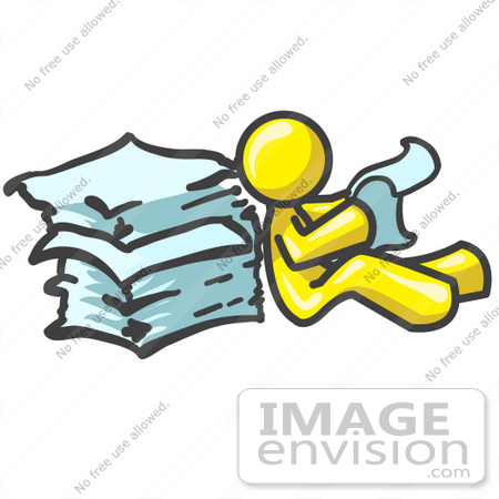 450x450 Clip Art Graphic A Yellow Guy Character Reading A Stack