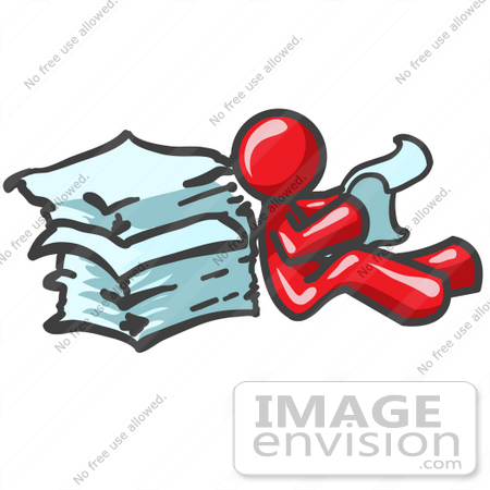 450x450 Clip Art Graphic Of A Red Guy Character Reading Paperwork