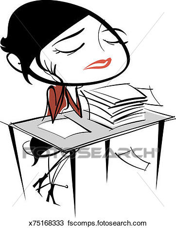 362x470 Drawing Of Woman With Large Stack Of Paperwork Resting Chin