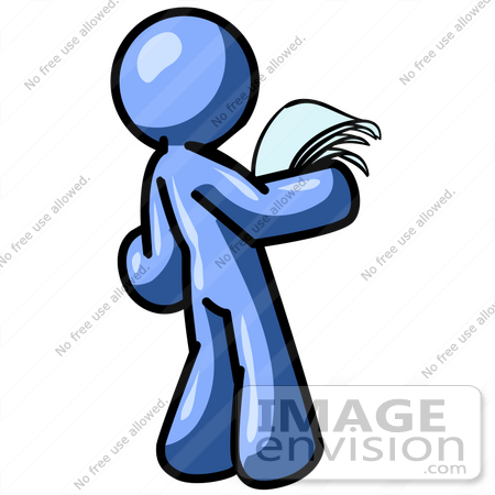 450x450 Clip Art Graphic Of A Blue Guy Character Reading A Letter