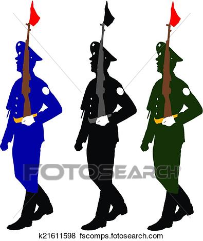 395x470 Clip Art Of Silhouette Soldiers During A Military Parade. Vector