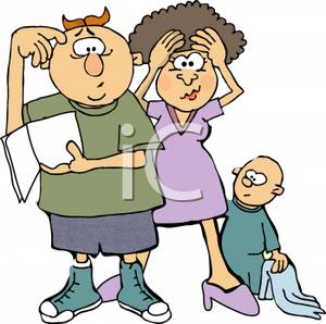 300x298 Black And White Cartoon Of Parents Confused Over A Blank Card