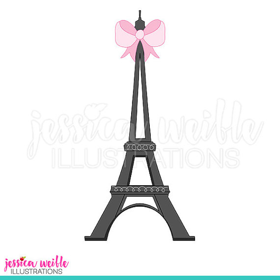 570x570 Eiffel Tower With Bow Cute Digital Clipart Eiffel Tower Clip
