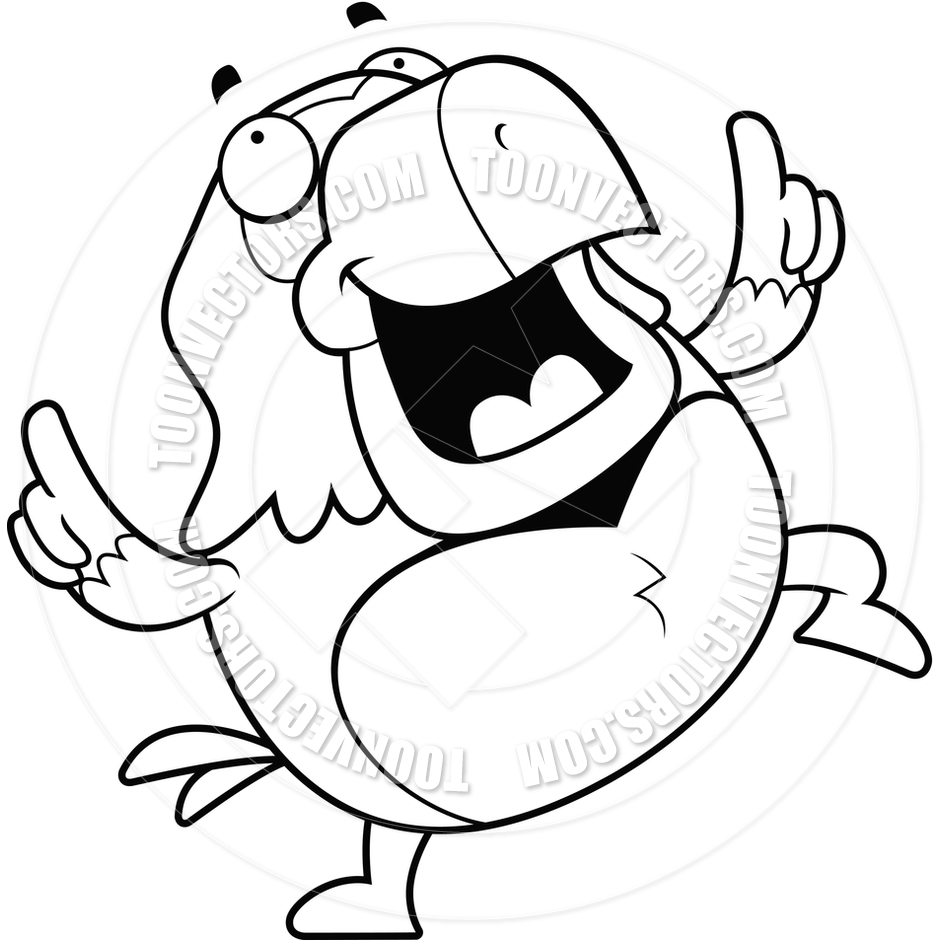 940x940 Cartoon Parrot Dancing (Black And White Line Art) By Cory Thoman