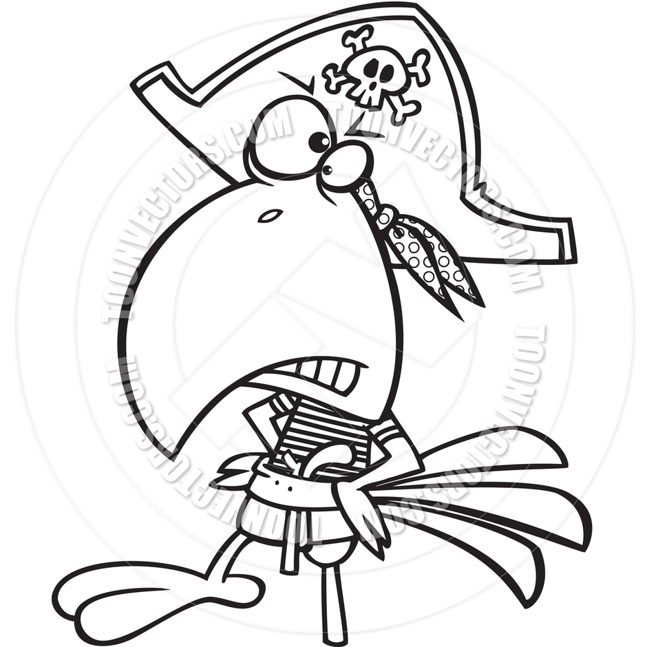 940x940 Cartoon Pirate Parrot (Black And White Line Art) By Ron Leishman