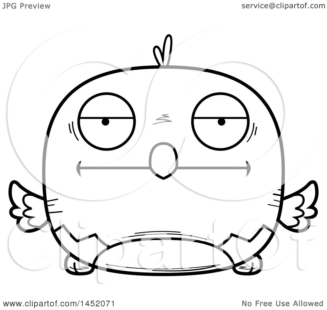 1080x1024 Clipart Graphic Of A Cartoon Black And White Lineart Bored Parrot